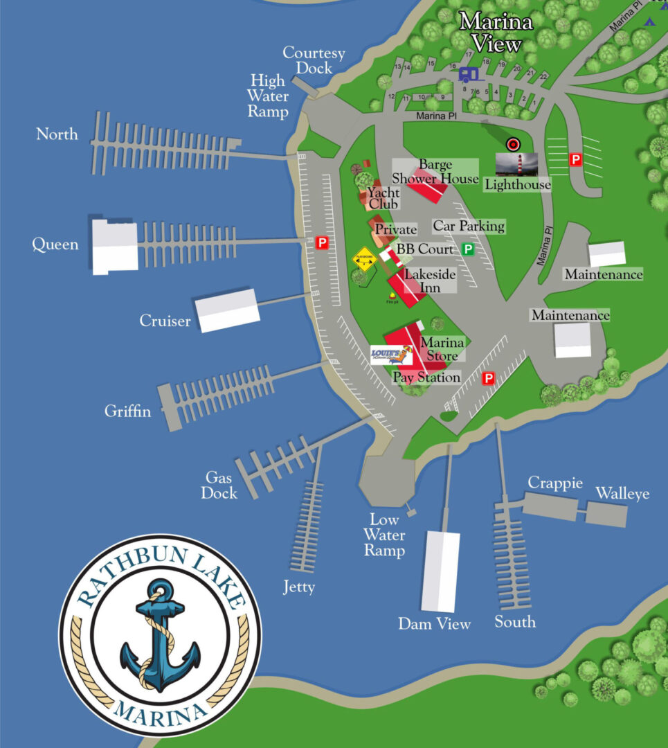 A map of the harbor shows all the docks.
